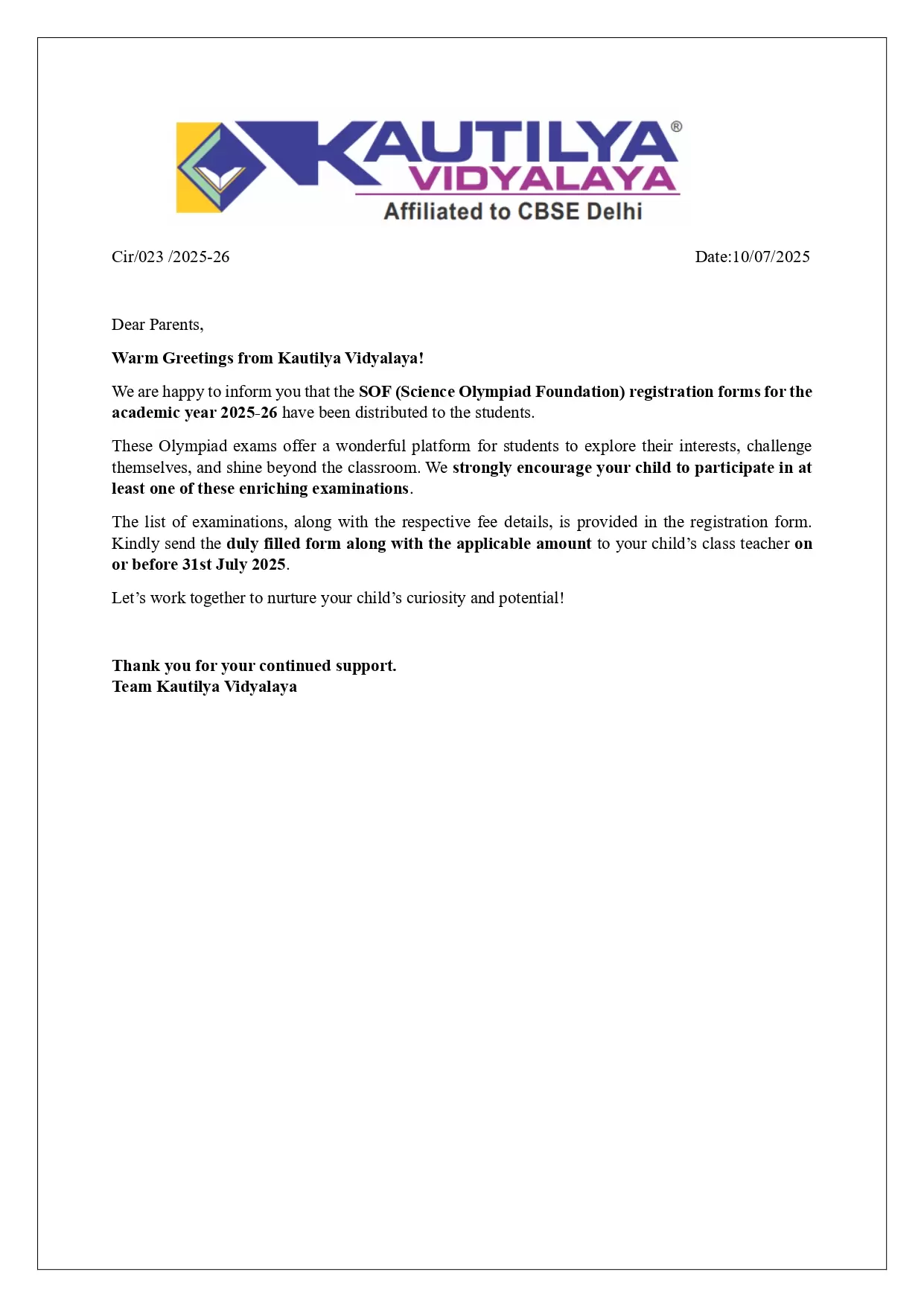 SOF (Science Olympiad Foundation) 2025-26