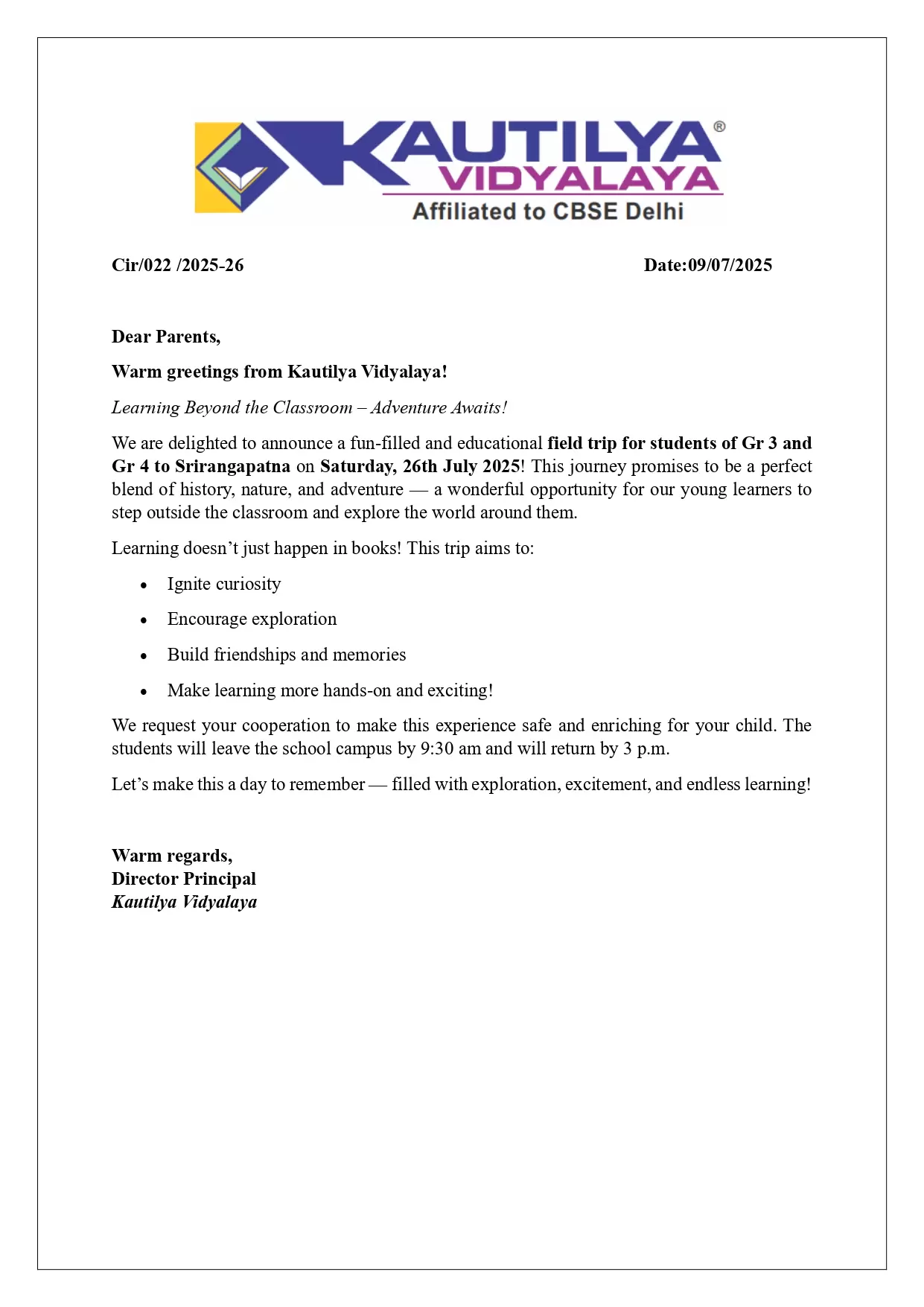 FIELD TRIP FOR GR3 & GR4